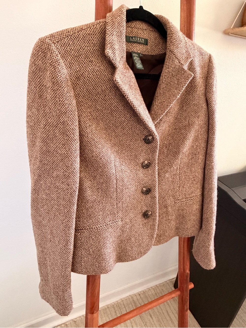 Vintage Lauren Ralph Lauren Herringbone Tweed Blazer Jacket - Picture 4 of 9